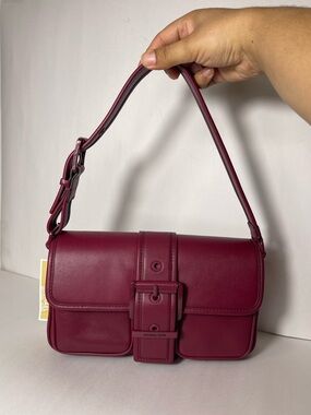 Michael Kors Colby Leather Shoulder Bag with Buckle Detail Color: Mulberry NWT